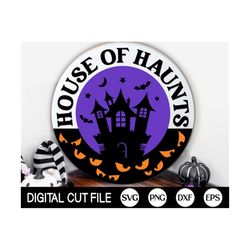 Halloween Welcome Sign SVG, Halloween Door Hanger SVG, Haunted House SVG, Round Halloween Sign Svg, Glowforge Laser Cut