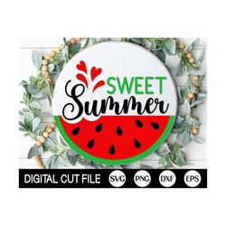 Sweet Summer Welcome Sign, Round Door Hanger SVG, Summer Sign Svg, Watermelon Summer Door Decor, Glowforge, Png, Dxf, Sv