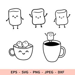 Marshmallow Svg Cute marshmallow Dxf Kawaii File for Cricut Coffee Clipart Sweet Png Food Cut File Cup of cocoa