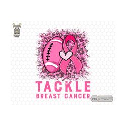 tackle cancer png, breast cancer awareness png, football season png sublimation, leopard football print, pink ribbon ins