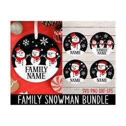 Snowman Family SVG Bundle, Christmas Ornament SVG, Family Christmas Svg, Christmas Monogram, Ornament Cut File, Dxf, Svg