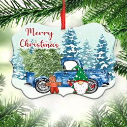 Blue Truck Merry Christmas Ornament