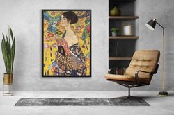 Gustav Klimt Lady with Fan Canvas Wall Art Reproduction, Klimt Works, Classical Wall Art, Symbolism Art, Home Decor, Nou