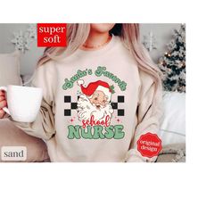 santa's favorite school nurse christmas shirt, christmas gift for school nurse, school nurse sweatshirt xmas nurse tshir