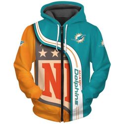 Miami Dolphins Curved Stripes 3D Zipper Hoodie