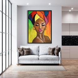 beautiful african woman, africa art  print, african women oil paint  print - colorful african canvas wal art -women abst