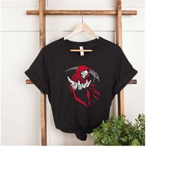Grim Reaper Skull Red Hood Tshirt, God Angel of Death Ghost Shirt, Hooded Grim Reaper Skull Sweatshirt, Skeleton Shirt,