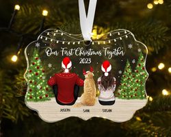 Couple and Dogs Christmas Ornament, Custom Couple Ornament, Couple with Pets