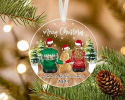 Couple with Dogs Christmas Ornament, Custom Couple Ornament, New Family Ornament