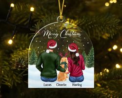 Couple with Pets Ornament, Family with Dogs Ornament, Custom Family Ornament