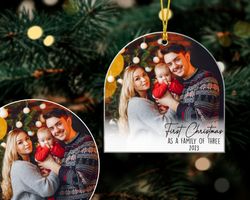 Custom Photo Ornament, First Christmas As A Family of 3, Family of Three Ornament