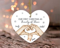 Family of Three Ornament, First Christmas as Family of 3, Custom Family Ornament