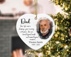 personalized dad memorial heart ornament, memorial christmas ornaments, custom memorial photo gifts
