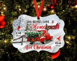 Xmas Red Truck Aluminum Ornament, All Hearts Come Home for Christmas, Christmas Ornament 2023
