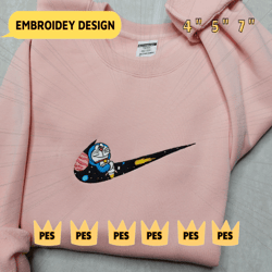 Inspired Anime Embroidered Sweatshirt, Doraemon X NIKE Embroidered Sweatshirt, Brand Anime Embroidered Hoodie, Inspired Anime Embroidered Crewneck, Anime Embroidered Gift