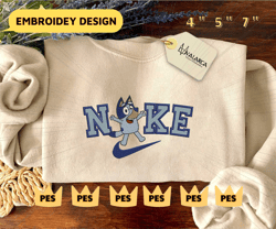 NIKE x Bluey Dog Embroidered Sweatshirt, Inspired Brand Embroidered Sweatshirt, Brand Embroidered Hoodie, Inspired Brand Embroidered Crewneck, Brand Embroidered Gift