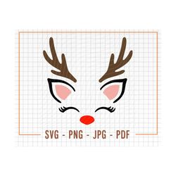 Reindeer SVG, Reindeer PNG, Reindeer Face Svg, Antlers Svg Png, Girl Reindeer Svg, Reindeer Cut File, Reindeer Cricut Sv