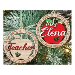 Custom Apple Teacher Christmas Ornaments, Apple Teacher Christmas Wood Ornaments, First Year Teacher Ornament, Teacher A