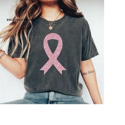 Comfort Colors Pink Ribbon Shirt, Breast Cancer Awareness Shirt, Pink Glitter Ribbon Shirt, Breast Cancer Awareness, Can