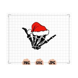 Skeleton Hand with Santa Hat Svg, Santa Hat Png, Skeleton Hand Christmas Svg, Rock'n Roll Svg, Christmas Design