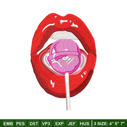 Lips lollipop embroidery design, Lips embroidery, Embroidery file, Embroidery shirt, Emb design, Digital download