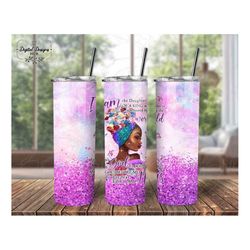 Daughter of the King Tumbler Wrap Png, Purple Glitter Galaxy Background Black Tumbler, Black Queen, Inspirational Tumble
