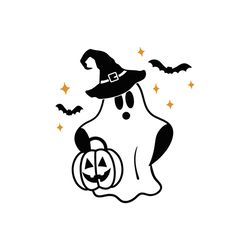 Trick Or Treat Ghost SVG for Cricut, Ghost Carrying Pumpkin PNG, Cute Halloween Tshirt Design for Fall, Vinyl Decal Fil