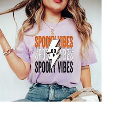 Spooky Vibes Lightning Bolt Halloween Ghost Shirt, Spooky T-Shirt, Funny Ghost Shirt, Womens Halloween Shirts, Comfort C
