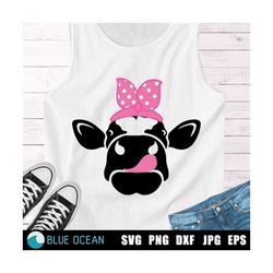 Cow with pink bandana SVG, Cow with tongue SVG, Cow SVG, Bandana svg
