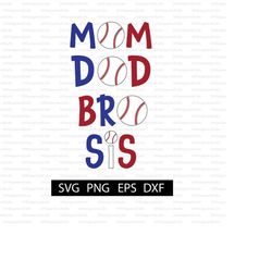Baseball Family Bundle Digital Download | Mom Dad Bro Sis Baseball SVG for Shirts | Cut File for Cricut and Silhouette |