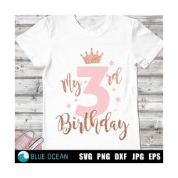 My 3rd Birthday SVG, Birthday girl shirt SVG, 3rd Birthday SVG, Girl Princess Birthday digital cut files