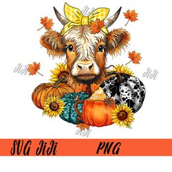 Funny Highland Cow Bandana PNG, Fall Pumpkin Thanksgiving PNG