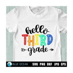 Hello third grade SVG,  Back to school SVG, First day of school SVG, Hello 3rd grade, Third grade shirt cut files