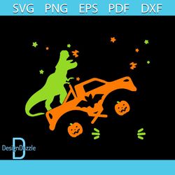 Spooky Saurus Rex Svg, Halloween Dinosaur Svg, TRex with monster truck Svg, Halloween Boy svg, Fall Cut Files, Kids Shi