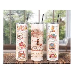 fall quotes tumbler sublimation wrap png, just a girl who loves fall leaves tumbler template design, 20 oz skinny fall v