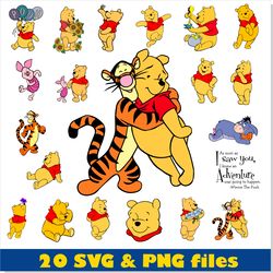 Winnie the Pooh SVG Layered Bundle, Winnie the Pooh Tigger Eeyore Piglet PNG SVG Clipart, Winnie the Pooh SVG Cricut