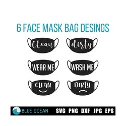 Face Mask Bag SVG, Clean and Dirty Mask Bag SVG, Wear and Wash it Set, Digital cut files