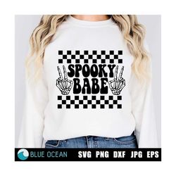 Spooky babe svg, Spooky babe PNG, Retro Spooky babe, Checkered spooky babe, Retro halloween, Halloween shirt SVG