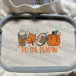 coffee cup embroidery design, tis the season baseball pumpkin embroidery machine design, 3 sizes, format exp, dst, jef, pes