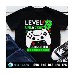 Level 9 Unlocked Birthday Svg, 9th Birthday Boy Gamer Svg, Gamer Birthday Svg, Birthday gamer shirt svg