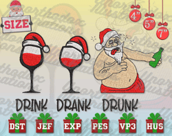 Drink Drank Drunk, Wine Glass Embroidery, Christmas Embroidery Designs, Santa Claus Embroidery, Red Wine Embroidery