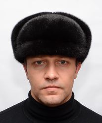 Men's Winter Real Fur Mink Cap's From Natural Black Fur Luxury Mink Warm hat