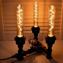 Handcrafted Triple Pipe Work Loft Style Night Lamp – Unique Handmade Lighting for Trendy Interiors