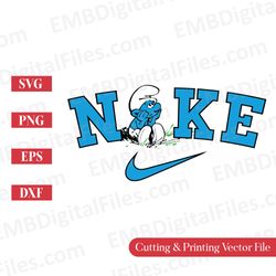 Nike Swoosh Worried The Smurfs cartoon character SVG for Cricut