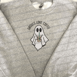 Ghouls Love Coffee Embroidery Machine Design, Ghost Coffee Embroidery Design, Spooky Halloween Embroidery Design