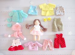 Textile Dollhouse with felt doll by clothes, Gift for boy and girl, Baby care - a book for boys and girls.