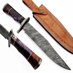 top quality damascus steel hunting bowie knife, best gift for men, gift for him, camping knife,