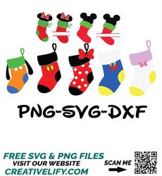 Mickey ,Minnie stocking socks SVG PNG , Donald Daisy Gooffy stocking socks SVG, Christmas stocking socks vector Clipart,