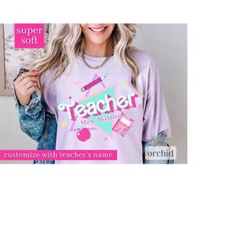 Custom Name Teacher Shirt, Pink Retro Teacher Shirt, Comfort Colors Teacher Tshirt, 90s teacher shirt, Gift for Teacher