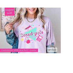 Custom Name Second Grade Teacher Shirt, Pink Teacher Shirt, Comfort Colors Teacher Tshirt, 90s teacher shirt, Gift for T